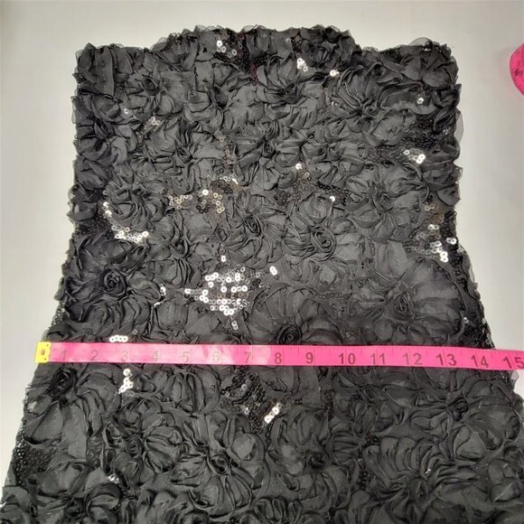 Black Strapless Mini Dress with Sequins and Floral Applique Size M Size L - Picture 6 of 10